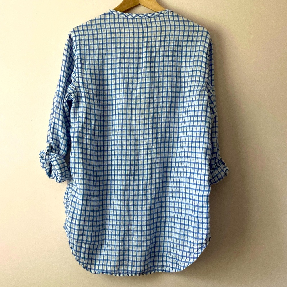 Flax 100% Linen Button Up Tunic Top Womens Small Roll Tab Sleeve Lagenlook Beach - Picture 4 of 6